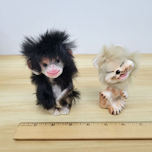 Vintage Bradley Exclusives Japan Anthropomorphic Monkey & Lion Furry Figurines - Picture 10 of 12